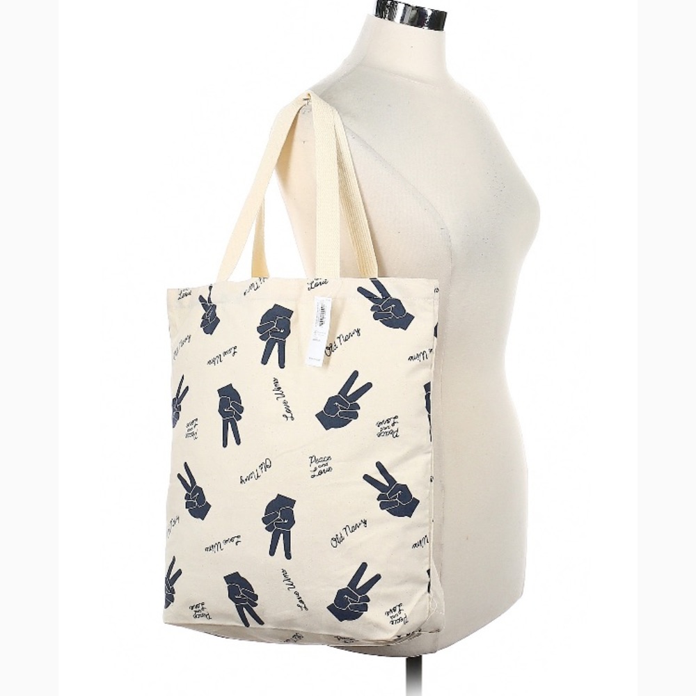 Old Navy Cream Black Peace Love Canvas Tote Bag